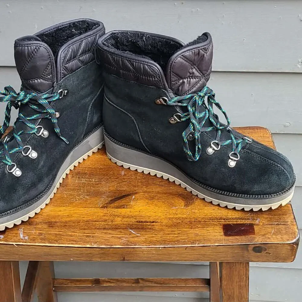 UGG Black Suede Shearling Birch Lace Up Boot size 8